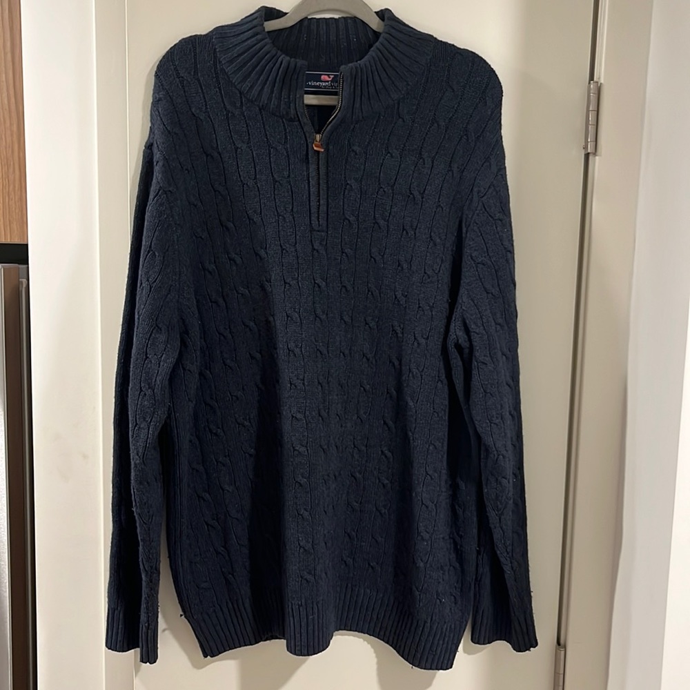 Blue vineyard vines quarter zip cable knit sweater with zipper XXL